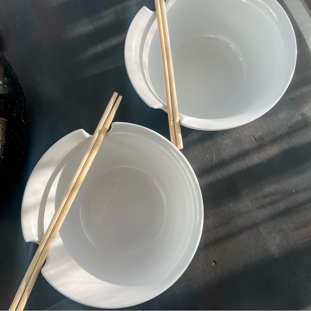 WORLD MARKET White Soup Noodle Bowls Pair NWOT